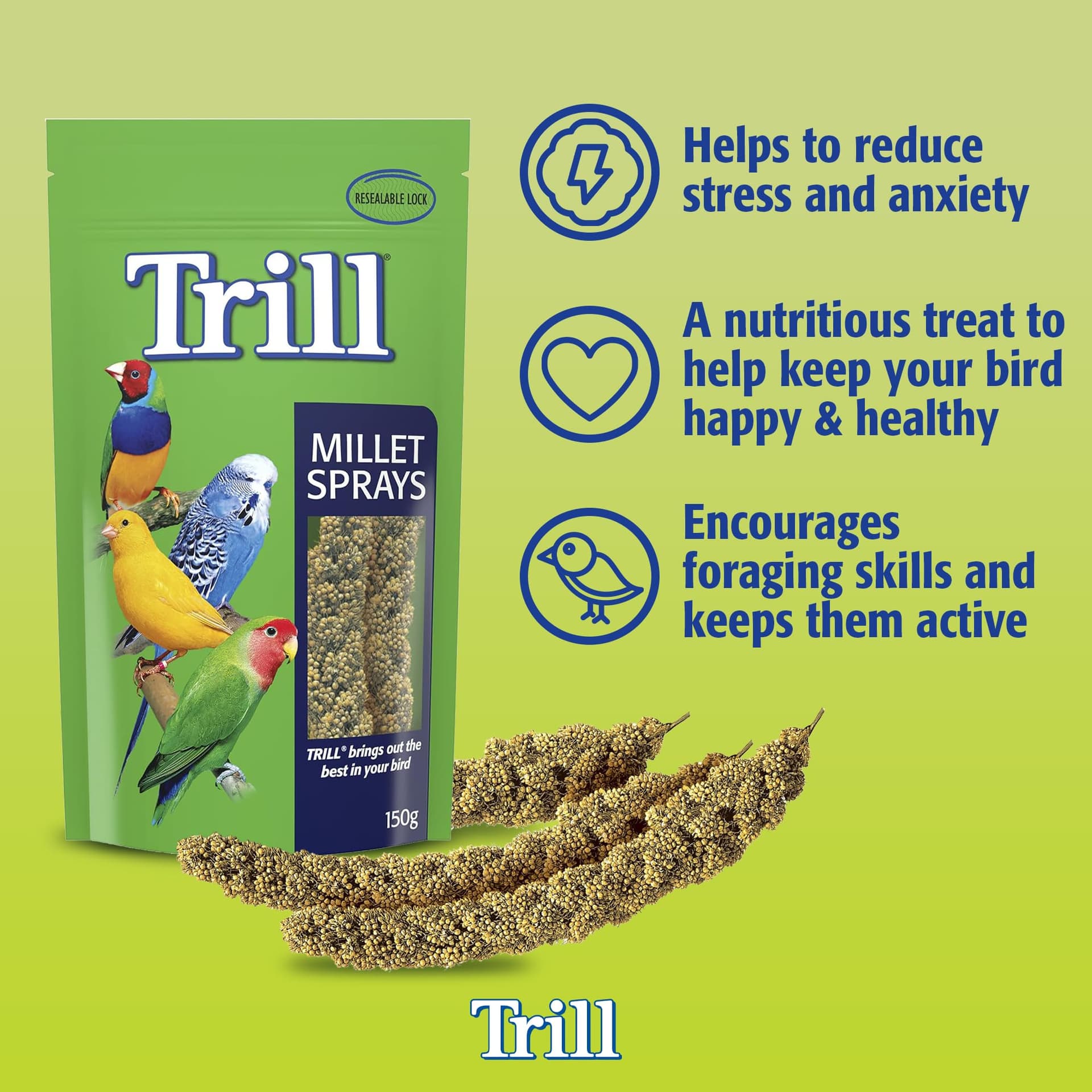 Trill Millet Spray for Birds, 150g – Bird Treat for Pet Birds – Nibbling Exercise to Help Reduce Stress and Anxiety - Bird Food Suitable for Budgies, Canaries, Parrots thumbnail 5