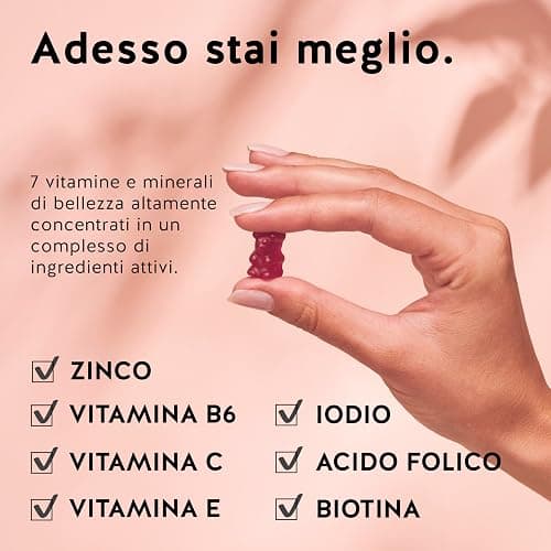 Caramelle Gommose Biotina Ah-mazing Hair – Vitamine per Capelli, Pelle e Unghie – 5000 µg di Biotina (B7), Zinco, Vitamine B6, B9, C, E – 60 Pezzi (2 Mesi), Vegane, Senza Zucchero, Bears with Benefits thumbnail 3