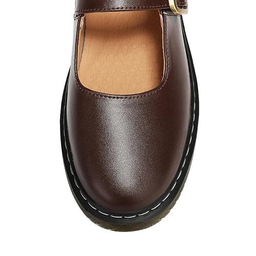 Umilake Women's Mary Jane Flat Shoes Comfort Platform Buckle Ankle Strap Flats Breathable Slip On Lightweight Office Work Shoes - 9 - Coffee thumbnail 5