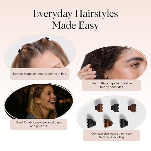 Kitsch Mini Claw Clips for Women - Stylish Small Hair Clips for Kids | Stays In Place Without Pulling or Snagging | Durable & Sturdy Plastic | Ideal Gifts for Women - Tortoise & Black, 6 Pcs thumbnail 5
