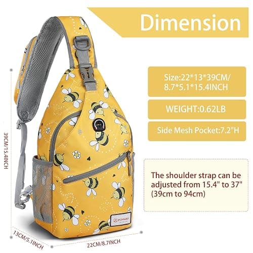 ZOMAKE Sling Bag,Small Crossbody Sling Backpack,Water Resistant Shoulder Daypack for Travel,Anti Thief Chest Bag for Hiking(Bee Yellow) thumbnail 3