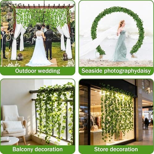 Eidoct Artificial Ivy Fake Leaves & Realistic Vines, 12 Pieces per Pack, Home Decor Wall Accents for Weddings & Parties, Backdrop Wall Decor, Flexible & Shaped-to-Fit Maintenance-Free Ivy Fake Vines thumbnail 7