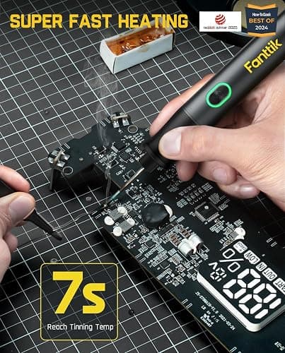 Fanttik T1 Max Soldering Iron Kit, Cordless Soldering Iron, 7 Seconds Fast Heating(390°F-840℉), Auto Sleep, 4 Precision Soldering Tips(C210), 360° Swivel Stand, Soldering Iron for Precision Repair thumbnail 2