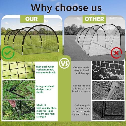IDEATRY Baseball Batting Cages for Backyard - 22FT/30FTx 12FTx 8FT Portable Practice Softball Cage Net and Frame with Pitching Machine Hole, 12.7MM Fibreglass Poles and Carry Bag thumbnail 7