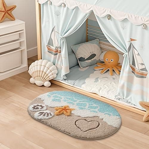 LUMI Soft and Absorbent Beach Bathroom Rug, Non-Slip Backing, Ideal for Bathroom, Kitchen and Entryway Decor, Sea Beach Starfish Shell Bath Decor, Blue, 22"x34" thumbnail 3