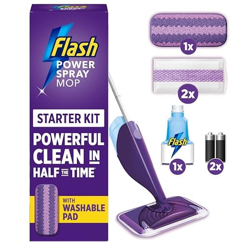 Flash Power Spray Mop Floor Cleaner Starter Kit (1 Washable + 2 Disposable Pads), All-In-One System For Your Floors - Image 1