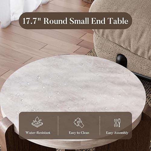 COSIEST Modern Round Coffee Table & Side Table Set, Faux Marble Wood Top, Walnut & Cream White Legs, Minimalist Living Room Center & Accent Table(2 PCS) thumbnail 6