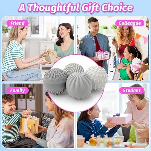 Weighted Magnetic Fidget Balls - 4 PCS Silicone Stress Relief Balls Stone for Adults Sensory Travel Toys for Calming,Stress,Autism and ADHD,Gifts for Kids Girls Boys with Case, Grey thumbnail 7