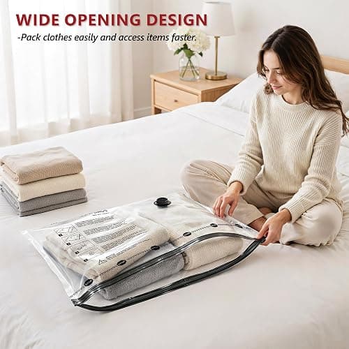 Travel Vacuum Bags for Clothing with Cordless Pump 18 Combo, Clear | Compression Packing Cubes Organizer Storage for Luggage Suitcase, Space Saver Seal Bags for Vacation Cruise thumbnail 6