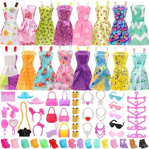 BARWA 53 pcs Doll Clothes and Accessories 10 pcs Party Dresses with 42 pcs Shoes, Crown, Necklace, Hangers, Bags, Accessories for 11.5 inch Doll - Image 1