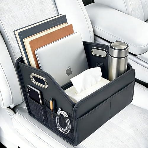 SportySizz Front Seat Car Organizer - 8 Compartments Collapsible Design, Water-Resistant PU Leather, Secure Straps & Metal Handles, Universal for Sedan Truck SUV - Image 1