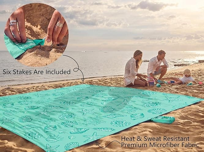 WEKAPO Beach Blanket Waterproof Sandproof Oversized, Extra Large Beach Mat Sand Free, Lightweight & Compact Sand Free Mat with 6 Stakes & 4 Corner Pockets thumbnail 7