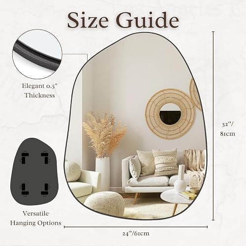 PERFNIQUE Irregular Wall Mirror Asymmetrical Mirror, 32''x24'' Black Mirror for Bathroom Bedroom Living Room Entryway, Decorative Modern Wall Decor, Wall Mounted (Black, 32''x24'') - Image 1