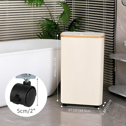iEGrow 75L Slim Laundry Hamper with Wheels,Clothes Hamper for Laundry,Laundry Basket with Lid & Inner Bag,for Laundry Room, Bedroom, Dormitory Organization,Beige thumbnail 3