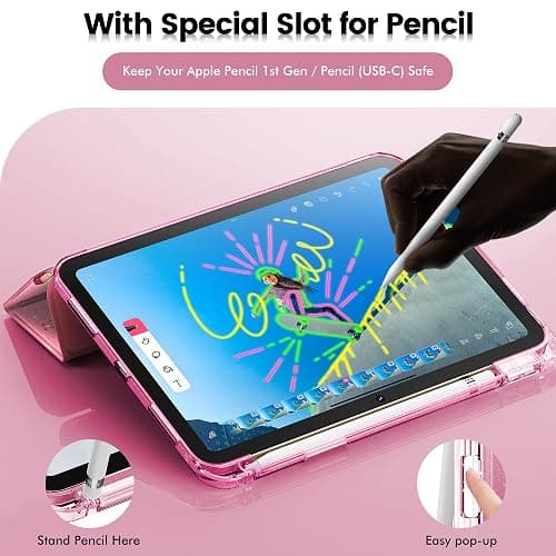 INFILAND Compatible with iPad A16 11th Generation 11 Inch 2025 Case, iPad Case 10th Generation 10.9 Inch, Glitter Cover with Sparkly Clear Back, Pencil Holder, for Kids Girls (Blossom Pink Glow) thumbnail 5