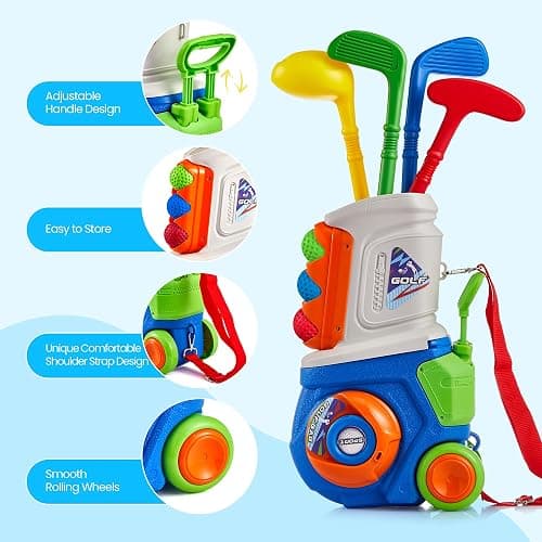 PJG Toddler Golf Set, Plastic Kids Golf Clubs 3-5 with 4 Golf Clubs and 10 Balls, Indoor and Outdoor Golf Toys with Cart for Toddlers Boys and Girls Aged 1 2 3 4 5 Years Old Birthday thumbnail 4