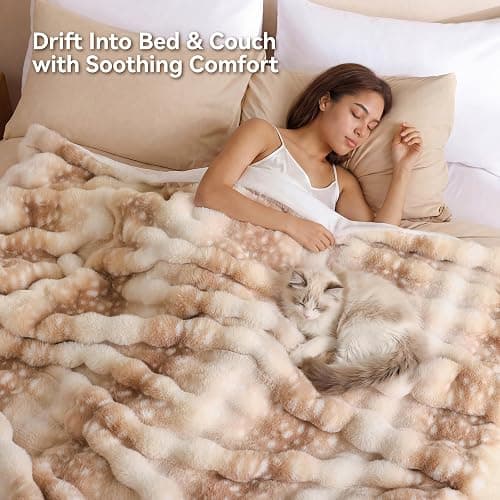 Smoofy Faux Rabbit Fur Throw for Couch - Deer Brown Bubble Blanket 50"x60" | Fluffy Plush Fuzzy Fawn Throw for Sofa & Bed, Super Soft Cozy Comfort Blanket, Aesthetic Deer Print Decor Gift for Women thumbnail 5
