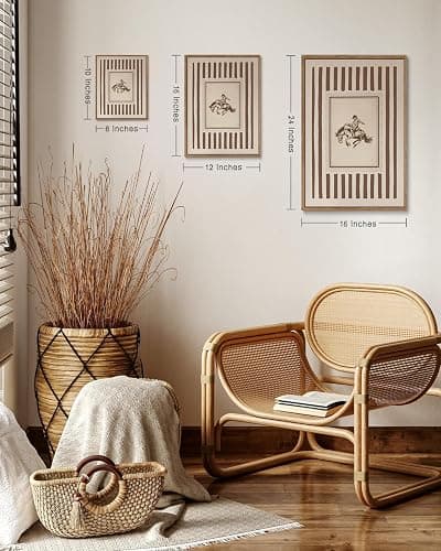 ZZLWBKGL Vintage Western Framed Wall Art Farmhouse Striped Cowboy Canvas Wall Art Retro West Nursery Pictures Decor Mid Century Rodeo Bronco Riding Art Prints for Living Room Bedroom thumbnail 6
