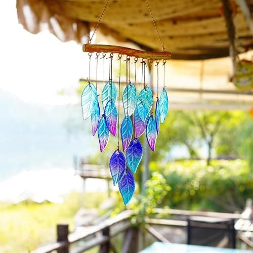 Wind Chimes for Outside,Stained Glass Leaves Wind Chimes Indoor Outdoor Hanging Decor Handmade 12.5" Garden Chimes for Windows, Patio,Backyard Decor Ornament for Christmas Tree thumbnail 2