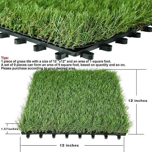 XLX TURF Artificial Grass Turf Tiles Interlocking Set 6 Pieces, Square Fake Grass Tiles Self-draining for Pet Indoor/Outdoor Flooring Decor, 12"x12", 8 Buckle Systerm thumbnail 2