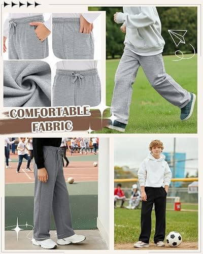 LessonZoo 4 Pack Boys Baggy Sweatpants Kids Wide Leg Pants | Boys Straight Leg Pants, Teen Athletic Joggers, Open Bottom Pant with Pocket, 5-14 Years, Lightweight, Back to School Clothes thumbnail 4