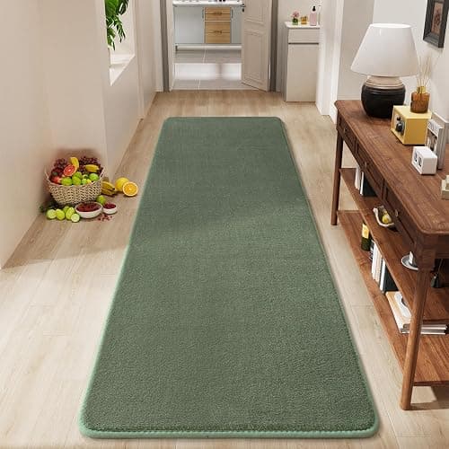 Amearea Modern Soft Hallway Runner Rug, 2x6 Fluffy Bedroom Bedside Rugs, Washable Long Runner Rugs for Hallway, Non Slip Memory Foam Rug Carpet for Entrance Kitchen Living Room Decor, Sage Green - Image 1