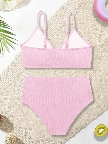 Girls Swimsuit Solid Bathing Suit 2 Piece Twist Cross Adjustable Straps Soft Lining Bikini for Teen Girls with Chest Pad thumbnail 3