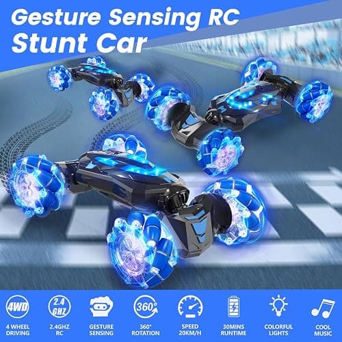 YEMIAI Gesture Sensing RC Stunt Car,4WD Drift Hand Controlled 360° Flips Trick Car with Lights & Music, Toys car is Cool Birthday Gift for Kids Ages 7-12 thumbnail 3