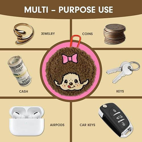 Sonix x Monchhichi Plush Earbud Pouch | Tech Keychain Bag Charm, Fuzzy Plush Character Coin Purse for Small Accessories, Earbuds | Monchhichi Girl thumbnail 7