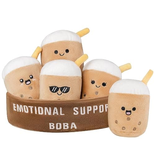 ZENLIV Emotional Support Boba Plush, 5 Cute Squishy Toys Stuffed Animal with Carrying Basket, Funny Cute Cuddly for Boba Lovers Adults, Inspirational Motivational Encouragement Gifts for Women Men - Image 1