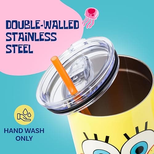 Silver Buffalo SpongeBob SquarePants Stainless Steel Tumbler with Handle, Fits in Standard Cup Holder, 40 Ounces thumbnail 5