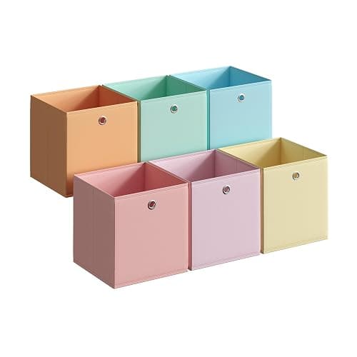SONGMICS Storage Cubes, Set of 6 Odorless Foldable Storage Boxes, 10.2 x 10.2 x 11 Inches, Closet Organizers for Shelf, Rainbow Storage Bins, Colorful Fabric Bins for Bedroom, Living Room URFB226X01 - Image 1