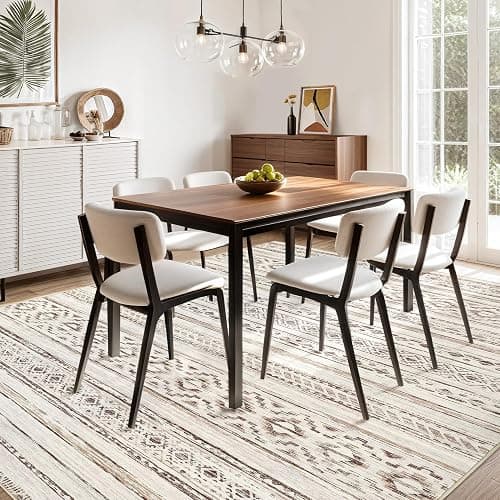 Large Living Room Area Rug 9x12: Soft Machine Washable Boho Moroccan Farmhouse Rugs for Bedroom Under Dining Table - Non-Slip Neutral Morden Indoor Floor Rug Carpet for Home Office Decor - Cream Brown thumbnail 8