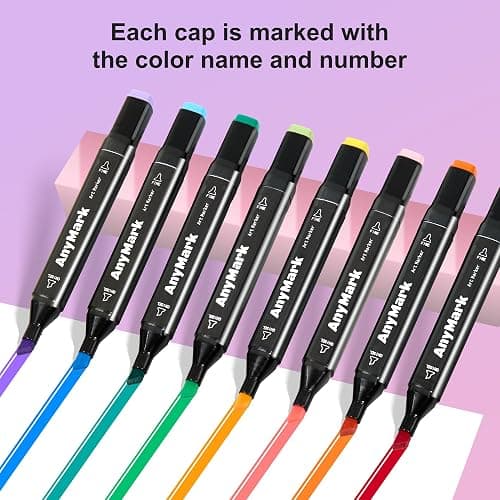 AnyMark Alcohol Markers, 80 Colors Dual Tip Art Coloring Markers Set for Adult Book Drawing Sketching Painting, Chisel & Fine, Black Penholder thumbnail 4