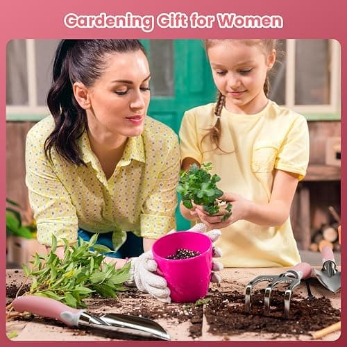 Garden Tools, 8 Piece Gardening Tools with Bag, Heavy Duty Stainless Steel Garden Tools Set, Outdoor Hand Tools, Ideal Garden Tool Kit Gifts for Women Pink. thumbnail 2