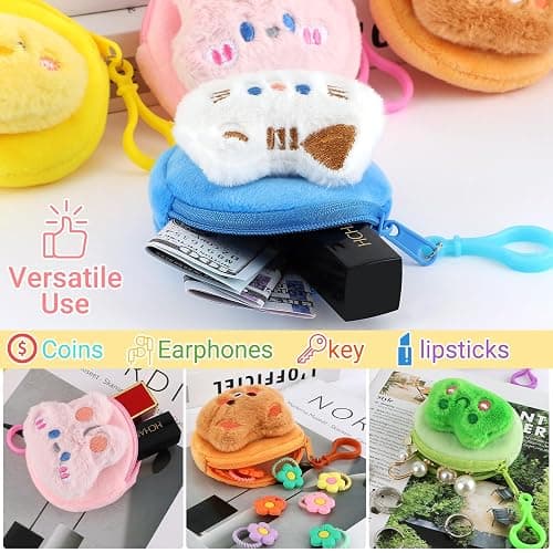 24 Pcs Cute Coin Purse for Women, Kawaii Plush Coin Pouch, Mini Wallet with Zipper Keychain, Small Change Purse for Women on Back to School Halloween Christmas Exchange Gifts thumbnail 6
