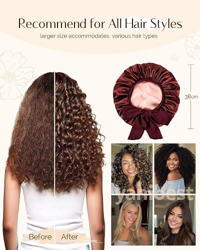 YANIBEST Satin Seide Haube für schlafende Frauen, Double Layer Hair Bonnet mit elastischem Bindeband für lockiges Naturhaar thumbnail 4