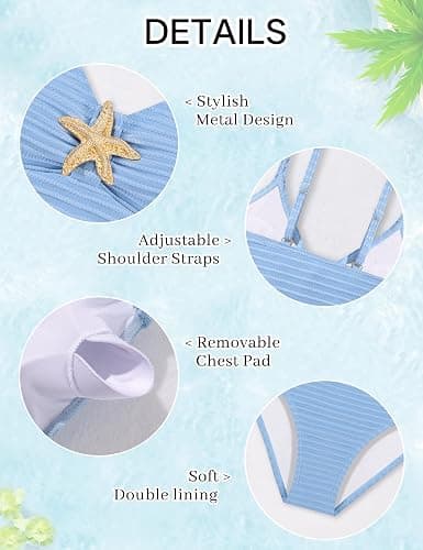 Luckrizyy Girls Swimsuit 2 Piece Bikini Sets V Neck High Waisted Textured Ruched Solid Chest Padded Beach Bathing Suits 7-16Y thumbnail 7