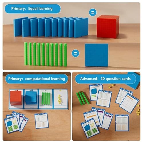 TOMMYHOME Base Ten Blocks with Place Value Chart - Math Manipulatives for Kids.Counting Blocks for Math to Help Educate Kindergarten Teachers. thumbnail 5