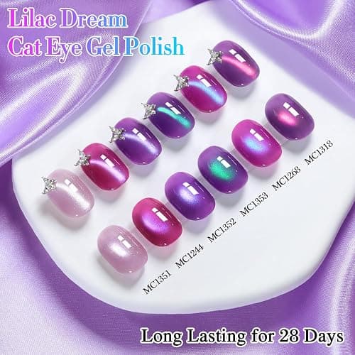 Double Rhythm Cat Eye Gel Nail Polish Set of 6 Same Color Same Bottle 0.5 Oz Shimmer Glitter with Magnet Holographic Magnetic UV Nail Polish Kit (Blush Fuchsia Magenta Purple Violet Lavender -T6-107) thumbnail 4
