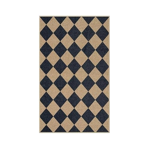 Lahome Colette Checkered Easy Jute 3x5 Outdoor Patio Rug, Washable Rugs for Entryway Diamond Indoor Outdoor Living Room Carpet, Farmhouse Neutral Non Slip Black Door Carpet for Backyard Bedroom thumbnail 9