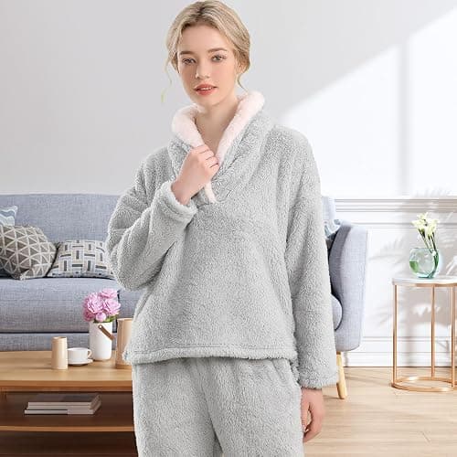 BOSECETA Fluffy Pajamas for Women Set Soft Comfy Fleece Pjs Pullover Pants Loose Plush 2 Piece Sleepwear Fuzzy for Winter thumbnail 3