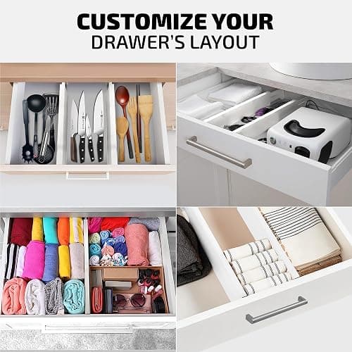 Bambüsi 4 Pack Drawer Dividers - 2.6" High, 16-22" Adjustable Bamboo Drawer Organizers for Clothes, Expandable Dresser Separators in Bedroom/Bathroom/Kitchen/Office Organization and Storage (White) thumbnail 7