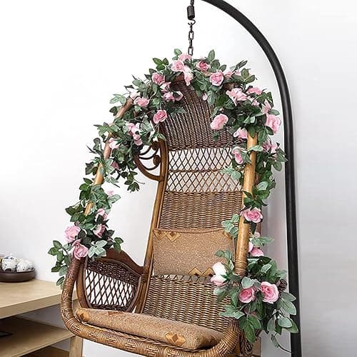 Yebazy 2PCS(16FT) Fake Rose Vine Garland Artificial Flowers Plants for Hotel Wedding Home Party Garden Craft Art Decor (Pink)… - Pink thumbnail 5