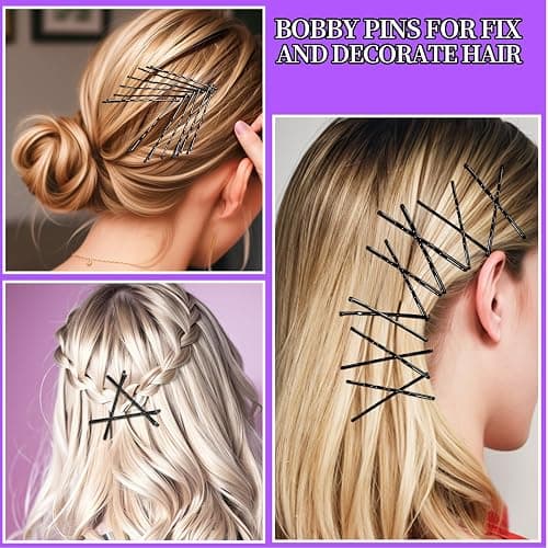 Teenitor 300pcs Hair Pins Bobby Pins Black, 100 Black Bobby Pins 2" 2.75"100 Hair Pins for Women and 100 Clear Hair Bands Kit, U Pins for Buns 2" 2.36" thumbnail 5