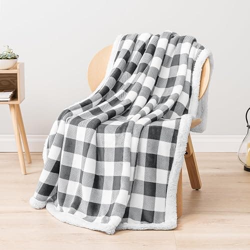 PAVILIA Checkered Sherpa Throw Blanket Couch Sofa Bed, Light Grey, 50x60 | GSM 460; Plush Flannel Fleece with Buffalo Plaid; Warm&Cozy for Home; Perfect Fall & Winter Decor Holiday Christmas Gift thumbnail 3