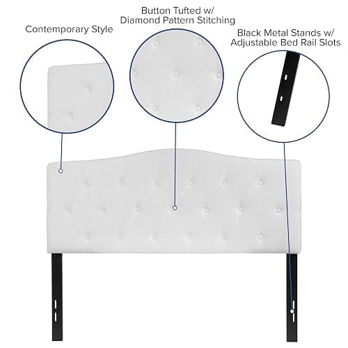 EMMA + OLIVER Tufted Upholstered Full Size Headboard in White Fabric thumbnail 5