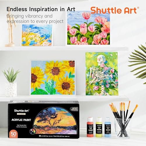 Shuttle Art Acrylic Paint, 50 Colors Acrylic Paint Set, 2oz/60ml Bottles, Rich Pigments, Water Proof, Premium for Artists, Beginners and Kids on Canvas Rocks Wood Ceramic Fabric thumbnail 8