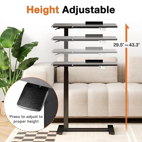 Sweetcrispy Small Standing Desk Rolling Table Adjustable Height, Laptop Mobile Stand with Wheels, Portable Computer Workstation with Tiltable Desktop for Teacher Classroom Home Office, Black thumbnail 4