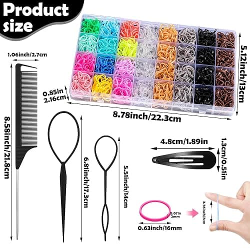 auroray Hair Ties, 17 Colors Elastic Hair Rubber Bands, 2000 Pcs Baby Hair Ties with Hair Styling Tools Organizer Box for Girls, Women, Toddler thumbnail 2